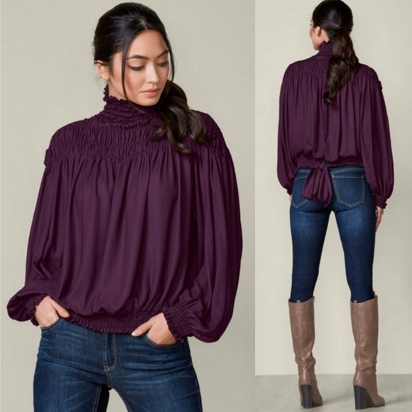 VENUS Tops - 🆕️VENUS Dark Purple Smocked Detail Top